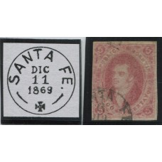 ARGENTINA 1867 GJ 32 RIVADAVIA ESTAMPILLA DE 7ma TIRADA CON MATASELLO SANTA FE CRUZ DE MALTA U$ 120 + PLUS POR MATASELLO ADEMAS ES UN SELLO LIBRE DE FALTAS LO QUE ES RARO EN ESTA TIRADA DE PAPEL TAN DELICADO, UN PERLITA !! DE LUJO, VALE LA PENA !!